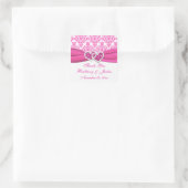 Roze, witte Damask Joined Hearts Bruiloft Sticker (Tas)
