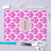 Roze Witte Damask Kraft Monogram Letter Initiaal Tissuepapier (Craft)