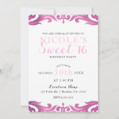 Roze & Witte Damast Chic Elegante Sweet 16 Feest Kaart (Voorkant)