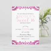 Roze & Witte Damast Chic Elegante Sweet 16 Feest Kaart (Staand voorkant)