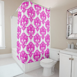 Roze & Witte Damast Chic Moderne Elegante Patroon Douchegordijn