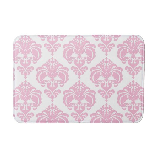 Roze & Witte Damast Elegante Vintage Chic Badmat (Voorkant)