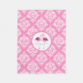 Roze & witte damast met roze en blauwe flamingo's fleece deken (Voorkant)
