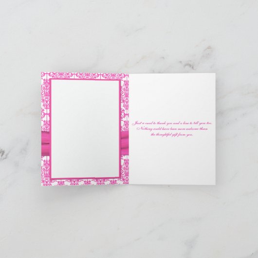 Roze, Witte Damast Verbonden Hartjes Bedankkaart (Binnen)