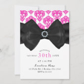 Roze & Witte Damast Zwarte Strik Glam Zoete 16 Fee Kaart (Voorkant)