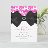 Roze & Witte Damast Zwarte Strik Glam Zoete 16 Fee Kaart (Staand voorkant)