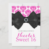 Roze & Witte Damast Zwarte Strik Glam Zoete 16 Fee Kaart (Achterkant)