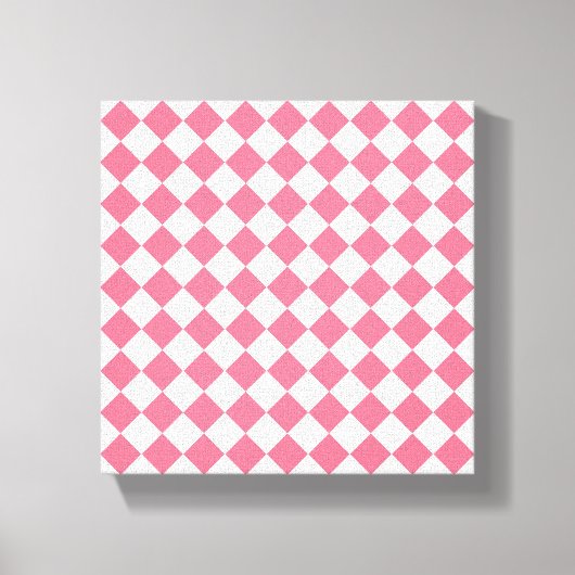 Roze Witte Diamant Checker Patroon Canvas Afdruk (Voorkant)