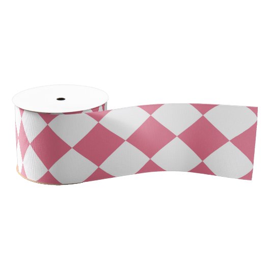 Roze Witte Diamant Checker Patroon Grosgrain Lint (Spoel)