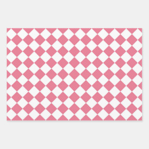 Roze Witte Diamant Checker Patroon Inpakpapier Vel