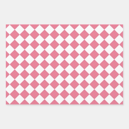 Roze Witte Diamant Checker Patroon Inpakpapier Vel (Voorkant)