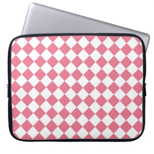Roze Witte Diamant Checker Patroon Laptop Sleeve