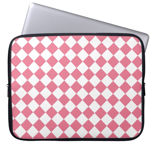 Roze Witte Diamant Checker Patroon Laptop Sleeve (Voorkant)