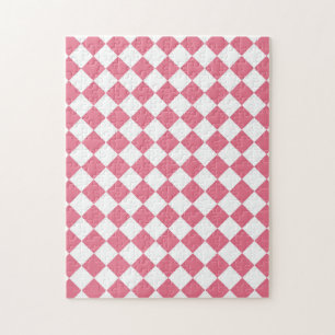 Roze Witte Diamant Checker Patroon Legpuzzel