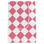 Roze Witte Diamant Checker Patroon Medium Cadeauzakje (Achterkant)