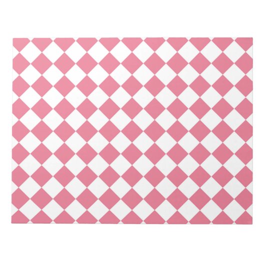Roze Witte Diamant Checker Patroon Notitieblok (Voorkant)