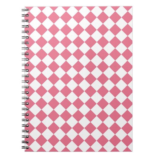 Roze Witte Diamant Checker Patroon Notitieboek (Voorkant)