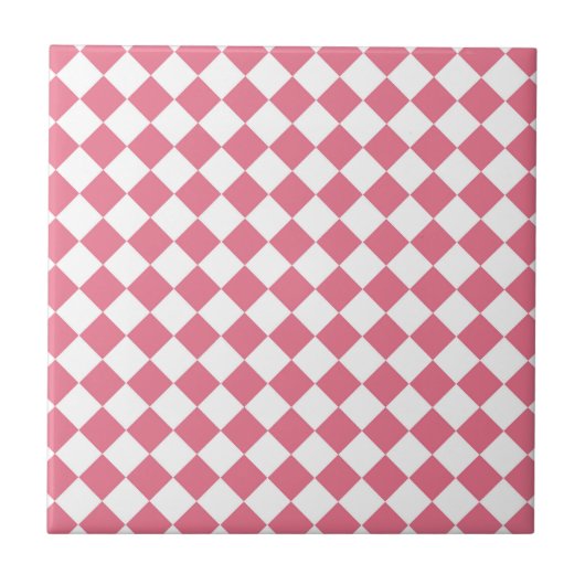 Roze Witte Diamant Checker Patroon Tegeltje (Voorkant)