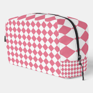 Roze Witte Diamant Checker Patroon Toilettas Toilettasje