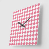 Roze Witte Diamant Checker Patroon Vierkante Klok (Hoek)