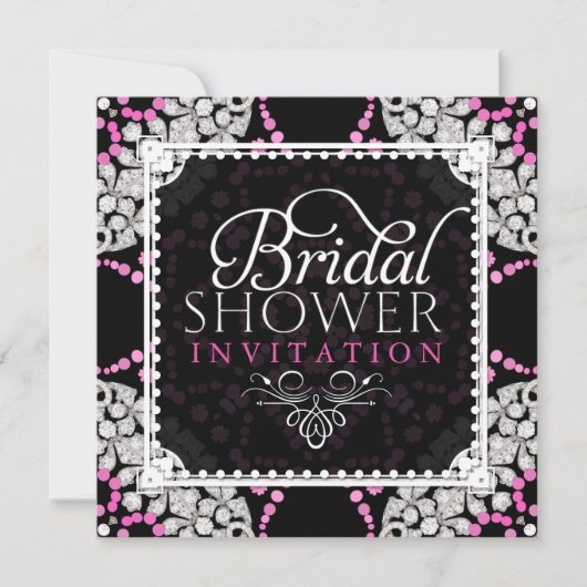 Roze Witte Diamant Glitter Bruiloft Feest Uitnodig Kaart (Voorkant)