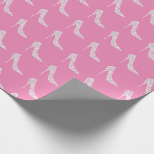 Roze Witte Diamant Hoge Hak Schoen Bruiloft Cadeaupapier (Hoek)