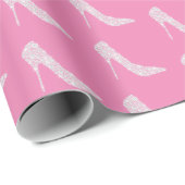 Roze Witte Diamant Hoge Hak Schoen Bruiloft Cadeaupapier (Rol Hoek)