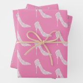 Roze Witte Diamant Hoge Hak Schoen Bruiloft Inpakpapier Vel (In situ)