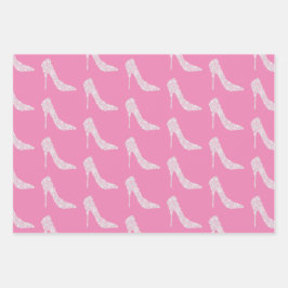 Roze Witte Diamant Hoge Hak Schoen Bruiloft Inpakpapier Vel