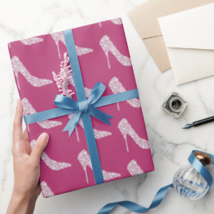 Roze Witte Diamant Hoge Hak Schoenen Bruidsdouche Cadeaupapier