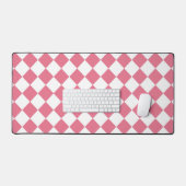 Roze Witte Diamant Schachbrekpatroon Bureaumat (Keyboard & Muis)