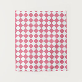 Roze Witte Diamant Schachbrett Patroon Wandkleed
