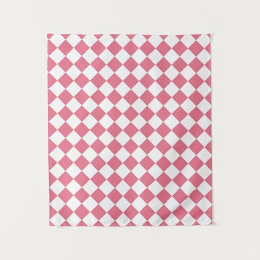 Roze Witte Diamant Schachbrett Patroon Wandkleed (Voorkant)