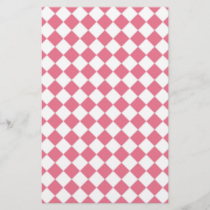Roze Witte Diamant Schaken Patroon Briefpapier