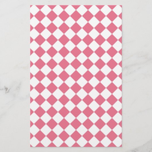 Roze Witte Diamant Schaken Patroon Briefpapier (Voorkant)