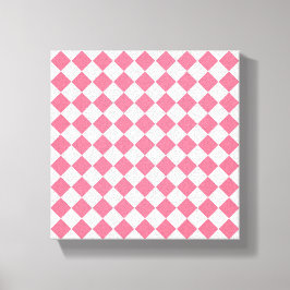 Roze Witte Diamant Schaken Patroon Canvas Afdruk