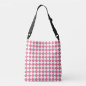 Roze Witte Diamant Schaken Patroon Crossbody Tas (Achterkant)
