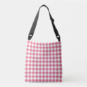Roze Witte Diamant Schaken Patroon Crossbody Tas