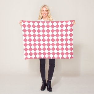 Roze Witte Diamant Schaken Patroon Fleece Deken