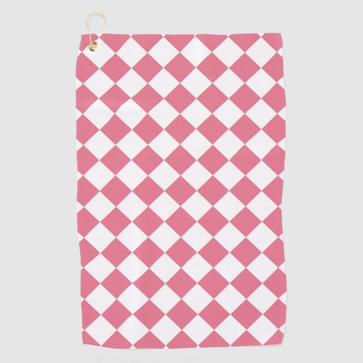 Roze Witte Diamant Schaken Patroon Golfhanddoek (Voorkant)
