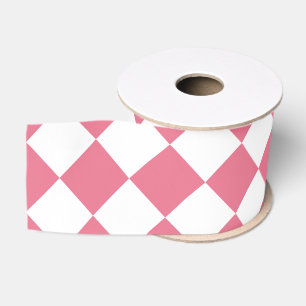 Roze Witte Diamant Schaken Patroon Grosgrain Lint