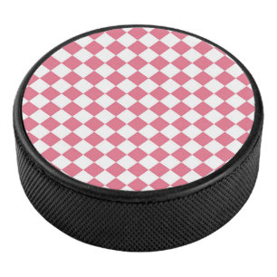 Roze Witte Diamant Schaken Patroon Hockey Puck