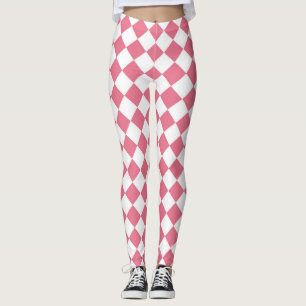 Roze Witte Diamant Schaken Patroon Leggings