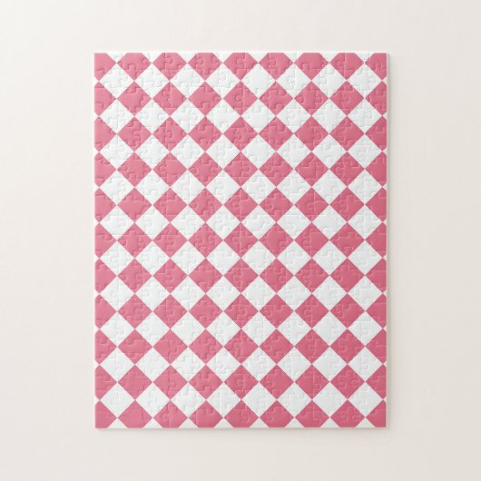 Roze Witte Diamant Schaken Patroon Legpuzzel (Verticaal)