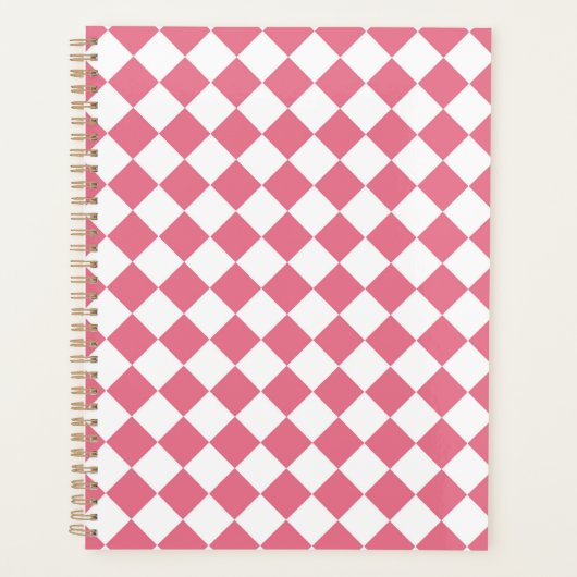 Roze Witte Diamant Schaken Patroon Planner (Voorkant)