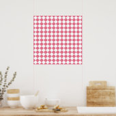 Roze Witte Diamant Schaken Patroon Poster (Keuken)