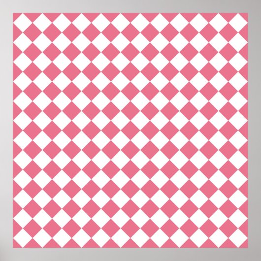 Roze Witte Diamant Schaken Patroon Poster (Voorkant)