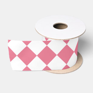 Roze Witte Diamant Schaken Patroon Satijnen Lint