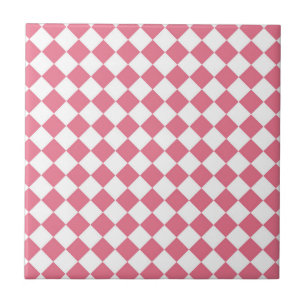 Roze Witte Diamant Schaken Patroon Tegeltje