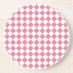 Roze Witte Diamant Schaken Patroon Zandsteen Onderzetter